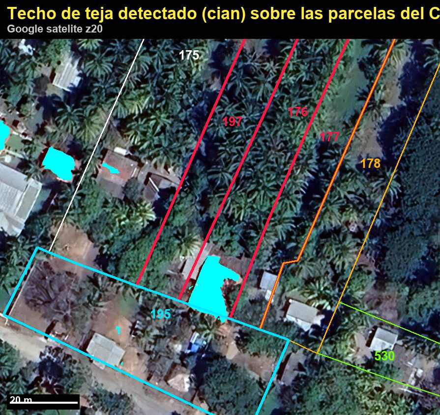 Imagen satelital con las parcelas del CNR y el techo detectado